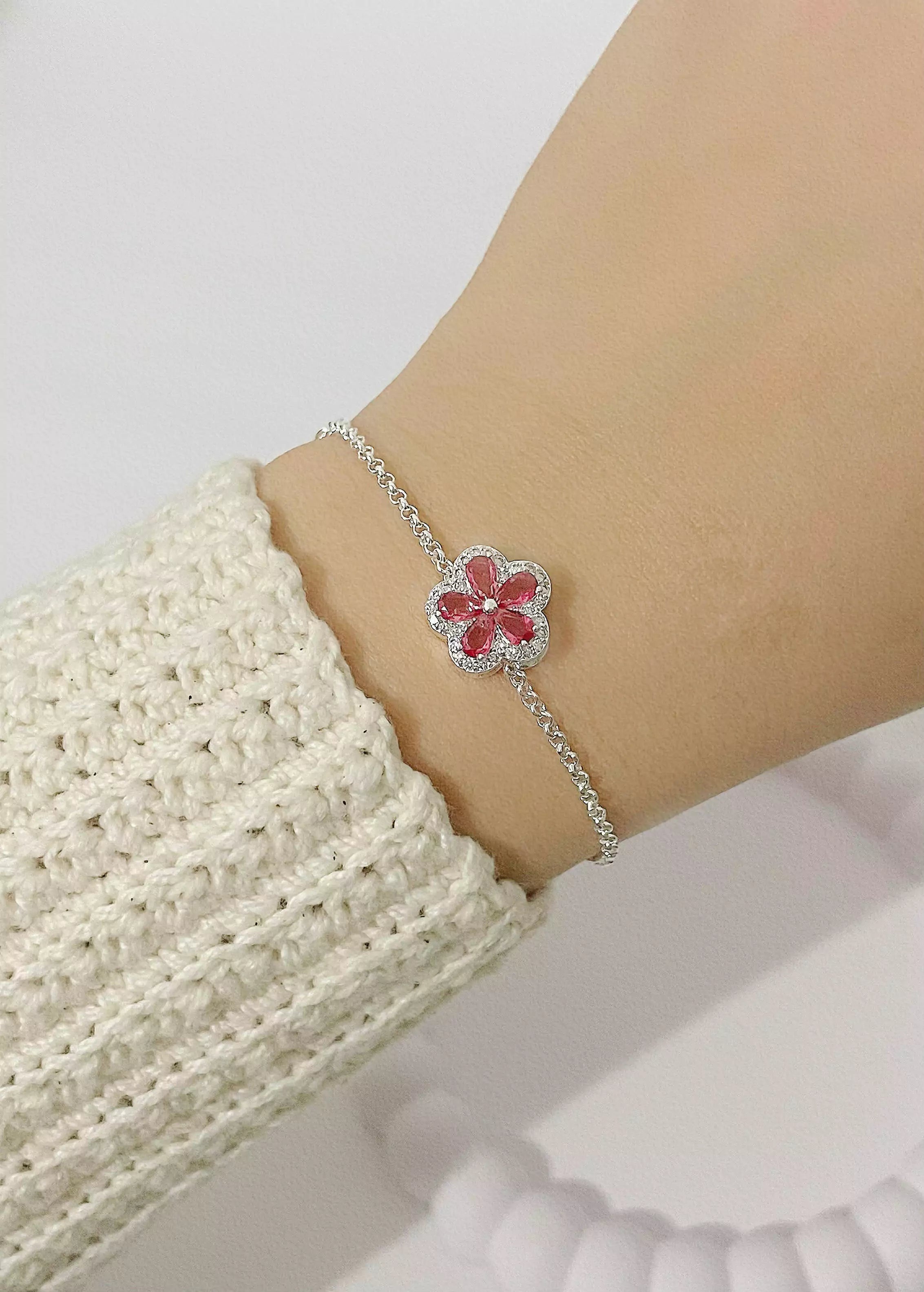 Pulseira Flor Fucsia Cravejada