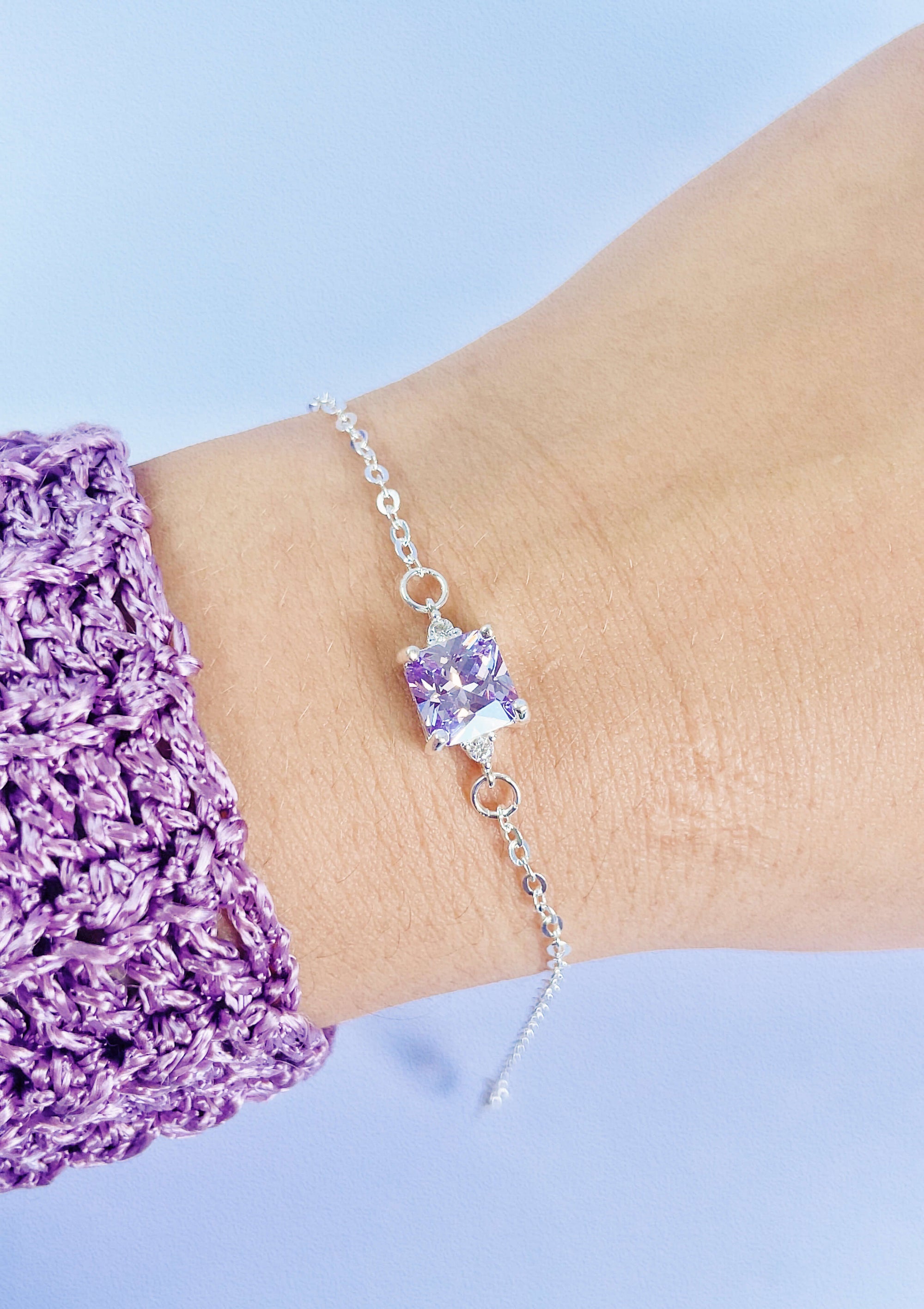 Pulseira Pedra Quadrada Lilás