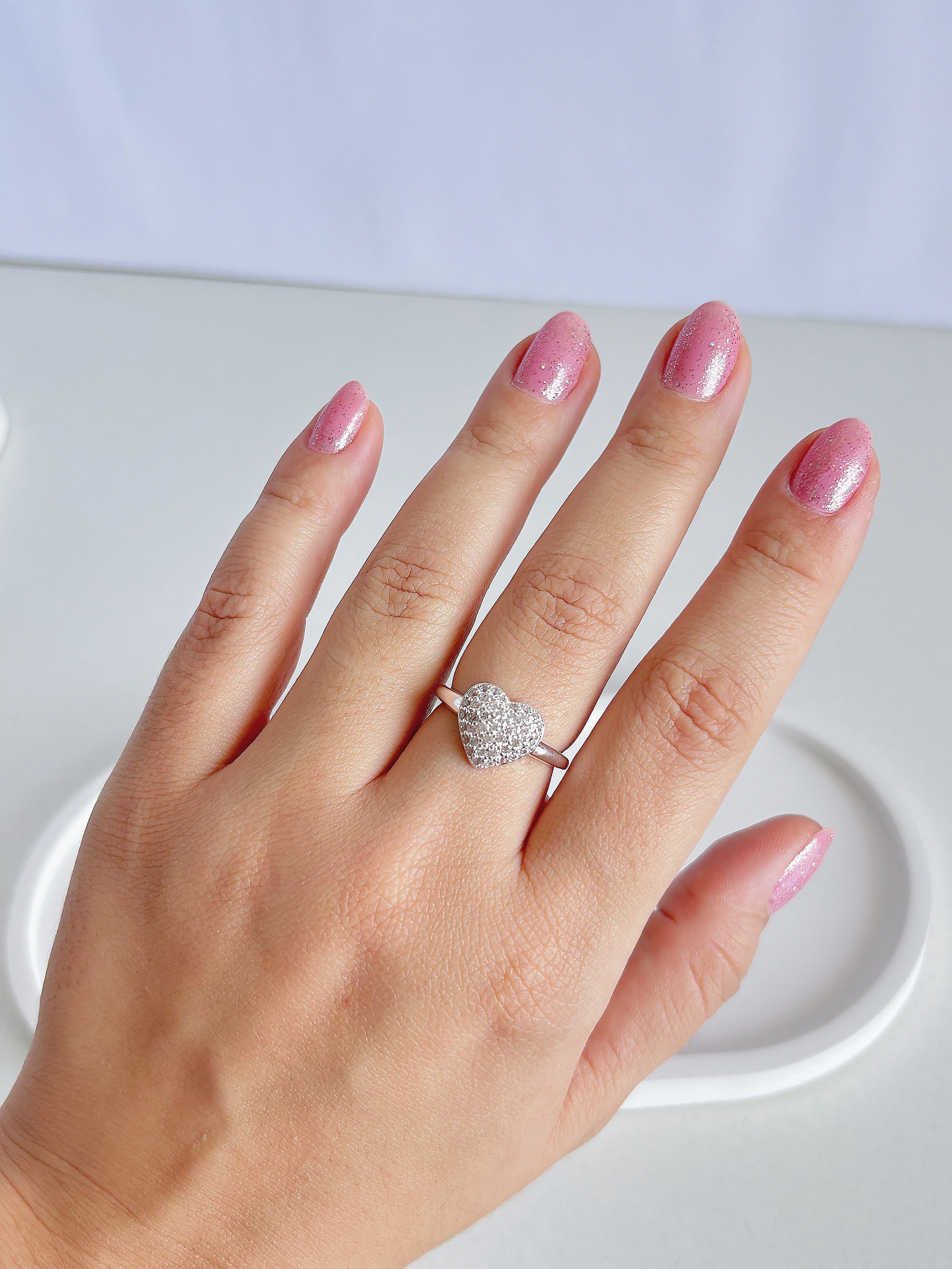 Anel Regulável Coração Cravejado