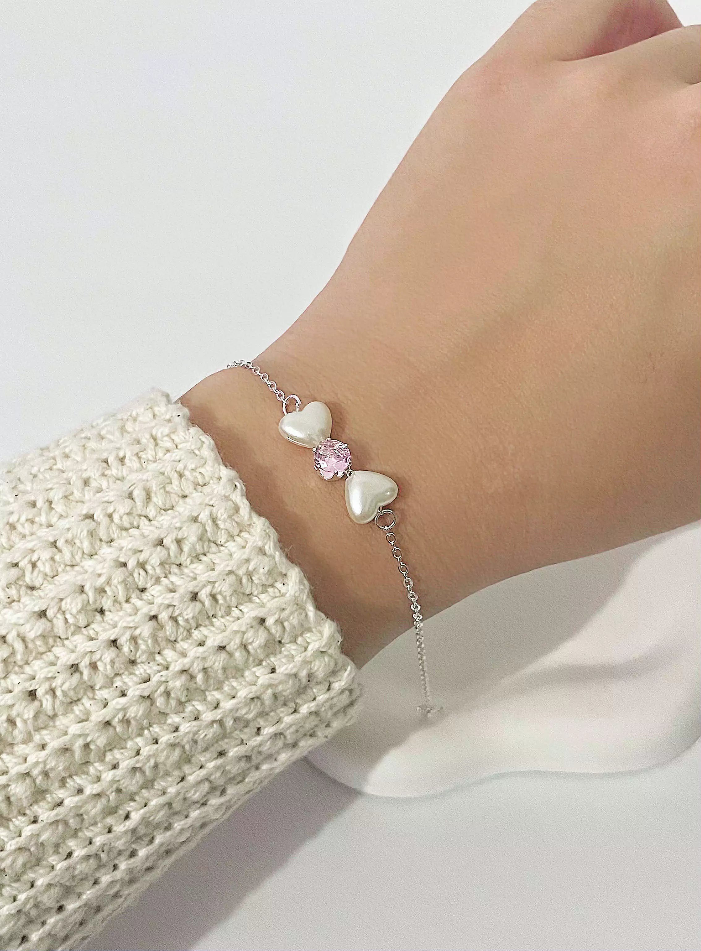 Pulseira Laço Rosa de Pérolas