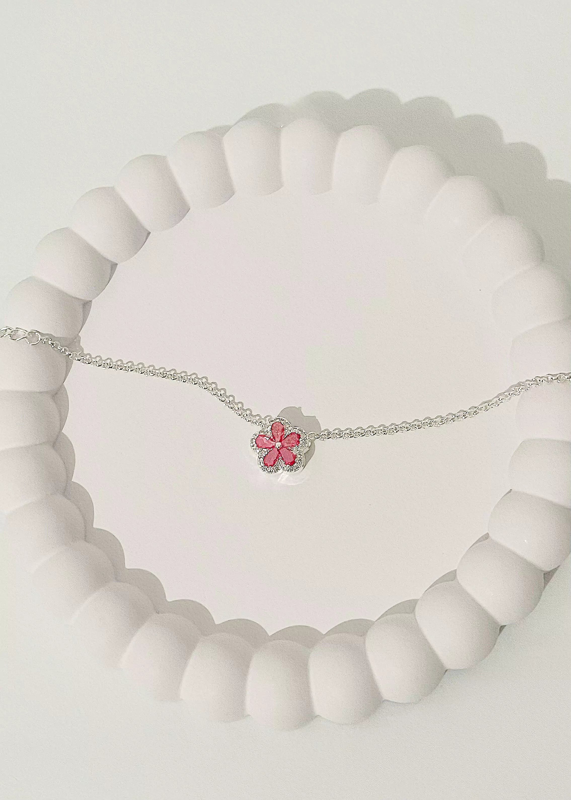 Pulseira Flor Fucsia Cravejada